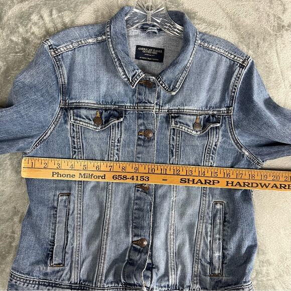 American Eagle Vintage Y2K Jean Jacket Large Distressed Denim Classic Grunge - Picture 12 of 15